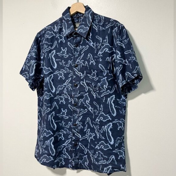 Roots Canada Blue Linen Button-Up Shirt - Men’s Medium, Abstract Print - Picture 5 of 14